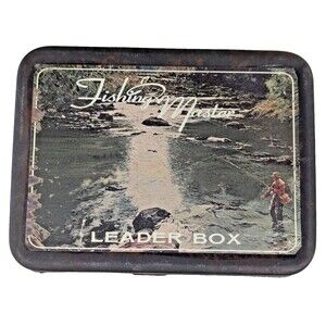 Fly Fishing Leader Box Tin Rustic Retro Picture 6.25 x 4.75 x 1.75-inch Gift NEW